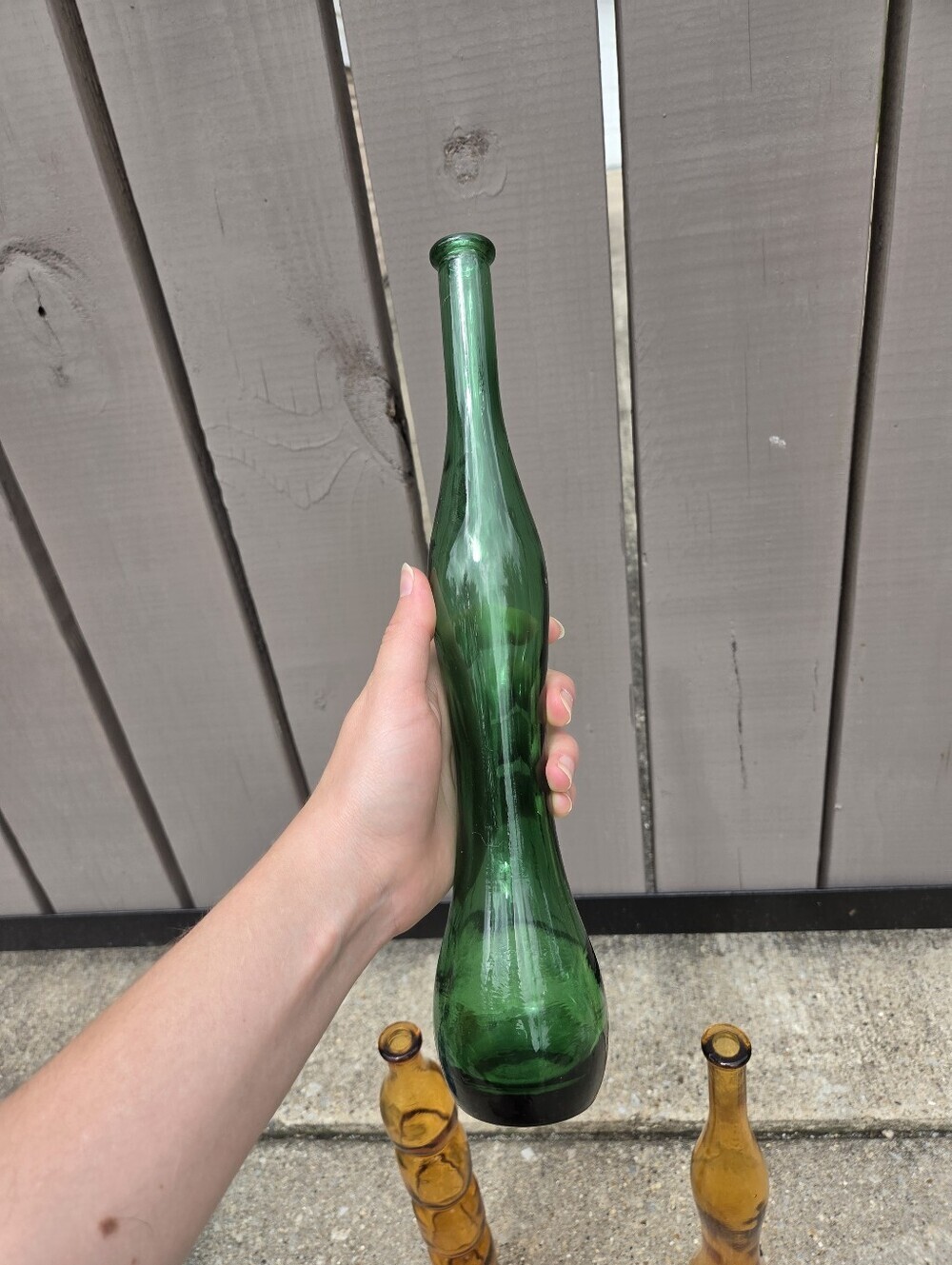 Vintage Mid-Century Modern Art Glass Bud Vase Trio Amber & Green 12" Tall Retro - Picture 4 of 5